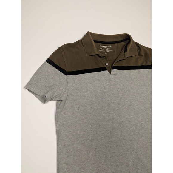 Banana Republic Oraganic Cotton Pique Polo Mens Medium Gray Olive Green - Picture 3 of 12